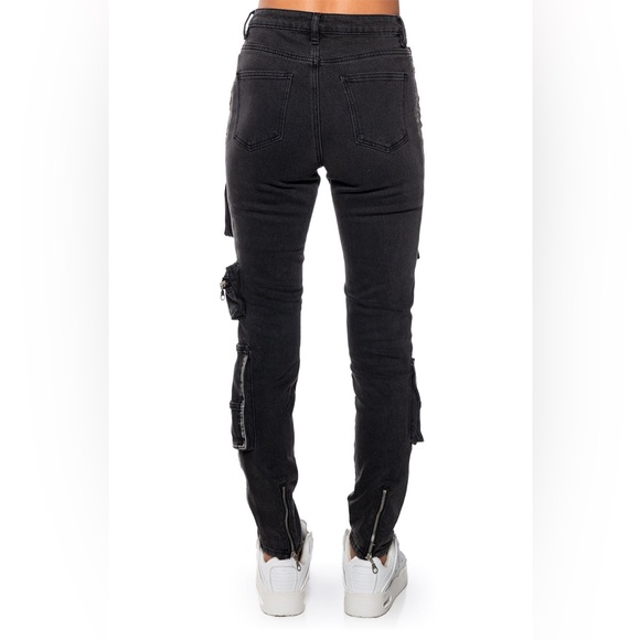 Dark Grey Gear Up Skinny Cargo Women Jeans - Picture 6 of 12